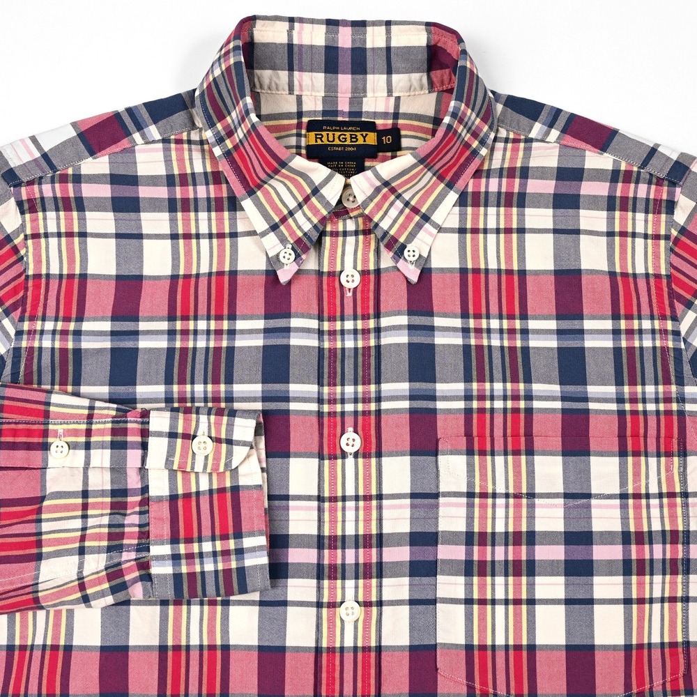 Ralph Lauren Rugby Plaid Shirt Women's Size‎ 10 Button Down Long Sleeve Preppy